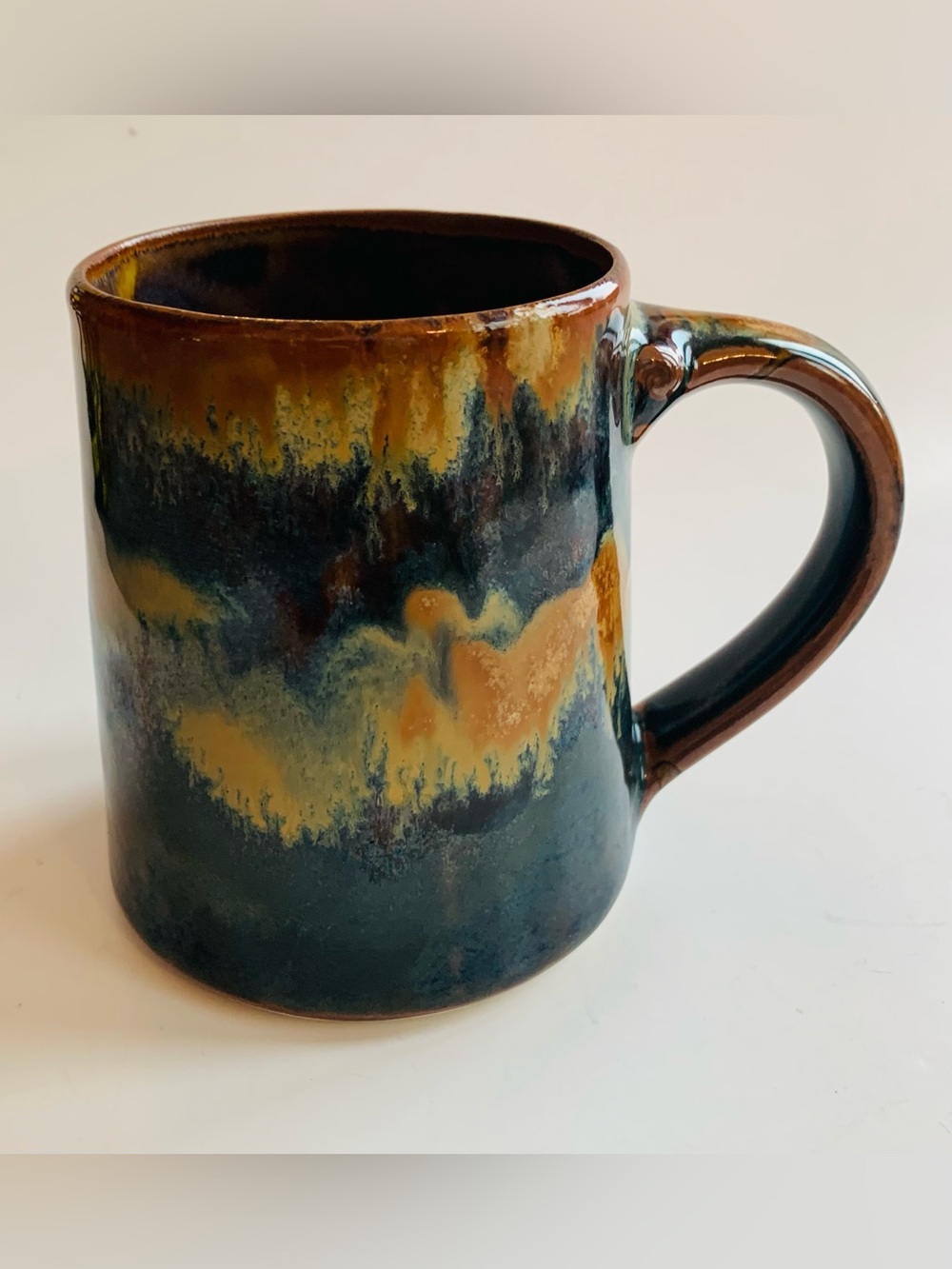 Cascadia Stoneware Drip Glaze Coffee Tea Mug Cup Brown Blue 12oz Cottage Core